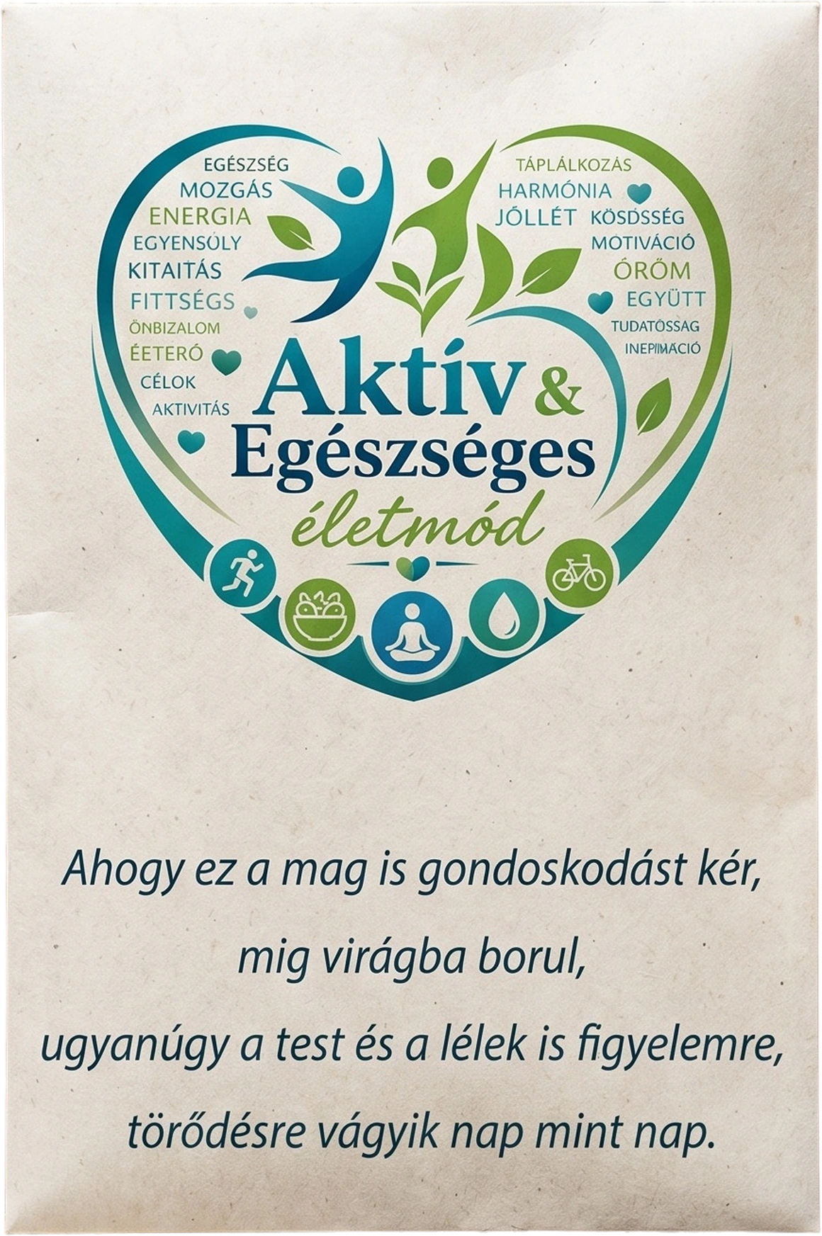 Aktív és Egészséges életmód témájú, rendelésre készült virágmag csomag